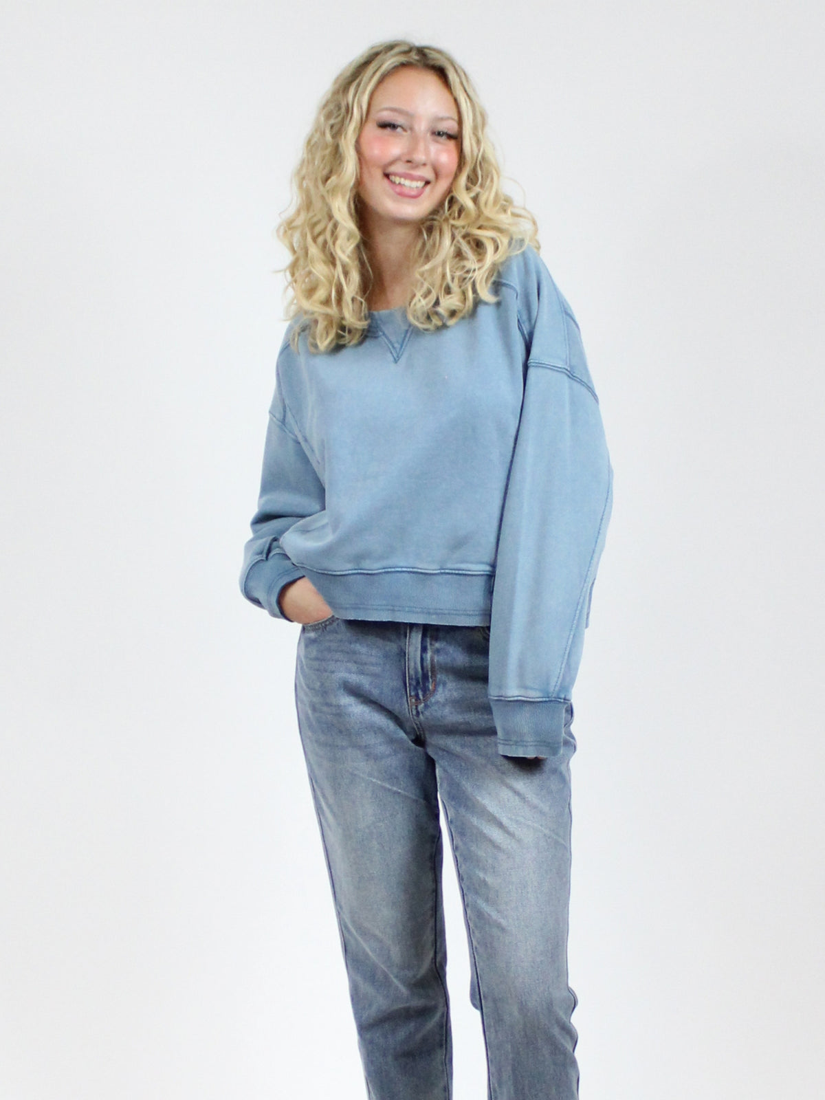 Free People Intercept Pullover in blue grey-front