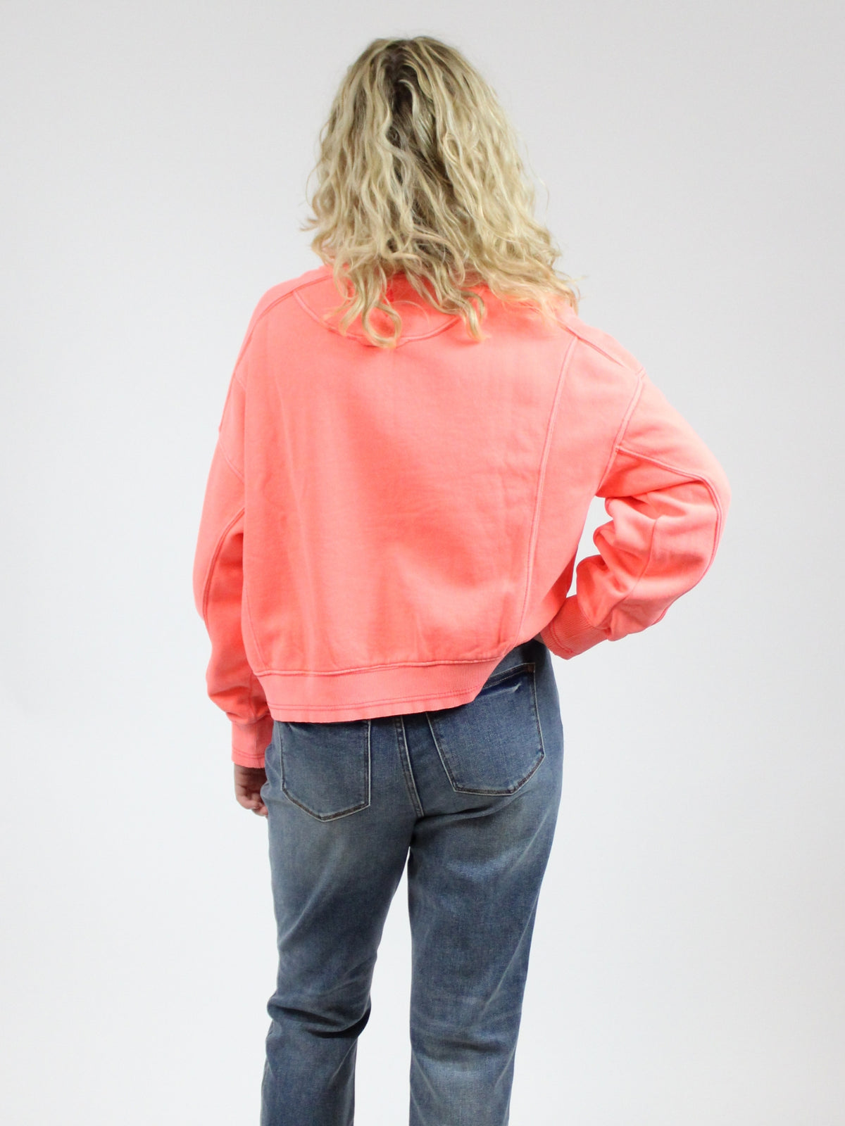 Free People Intercept Pullover in neon coral-back