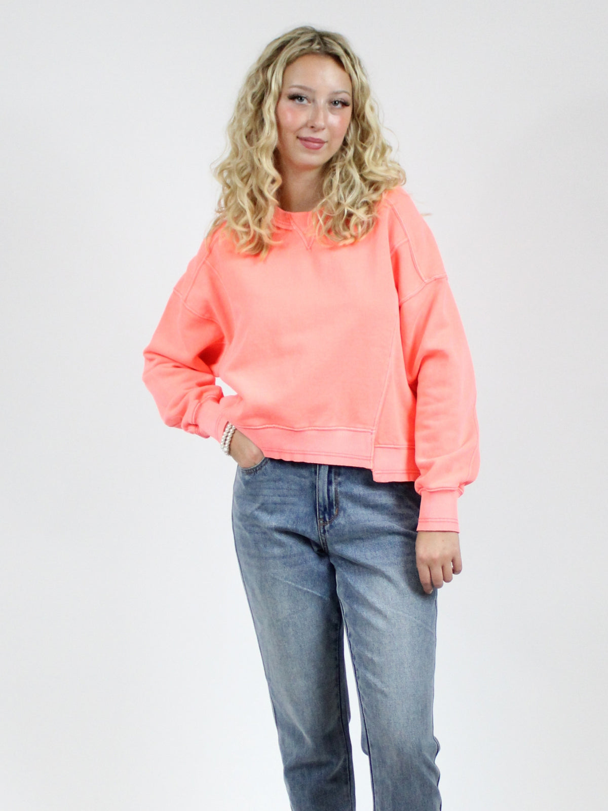 Free People Intercept Pullover in neon coral-front