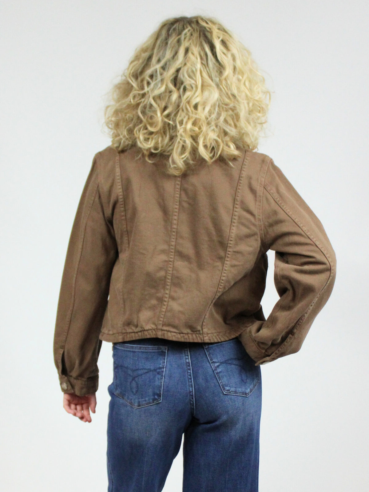 Free People Jade Denim Jacket in chocolate mousse-back