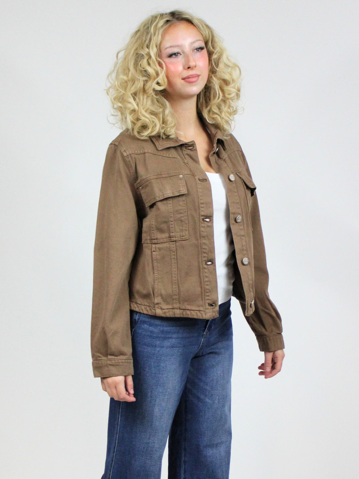 Free People Jade Denim Jacket in chocolate mousse-side