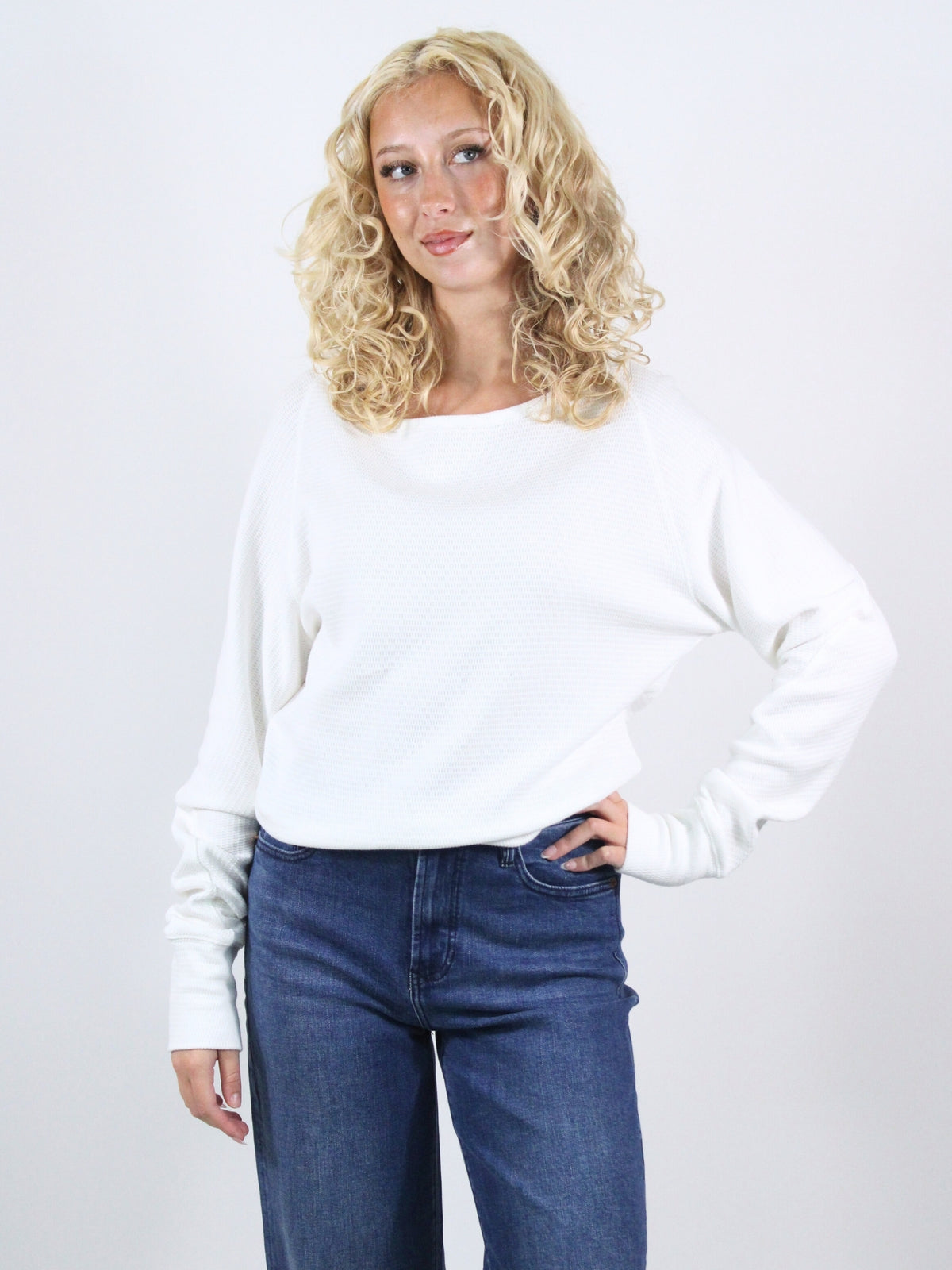 We The Free Jess Long Sleeve Slouchy Thermal in clean ivory 