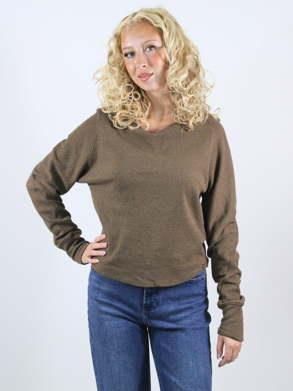 We The Free Jess Long Sleeve Slouchy Thermal in brown heather 