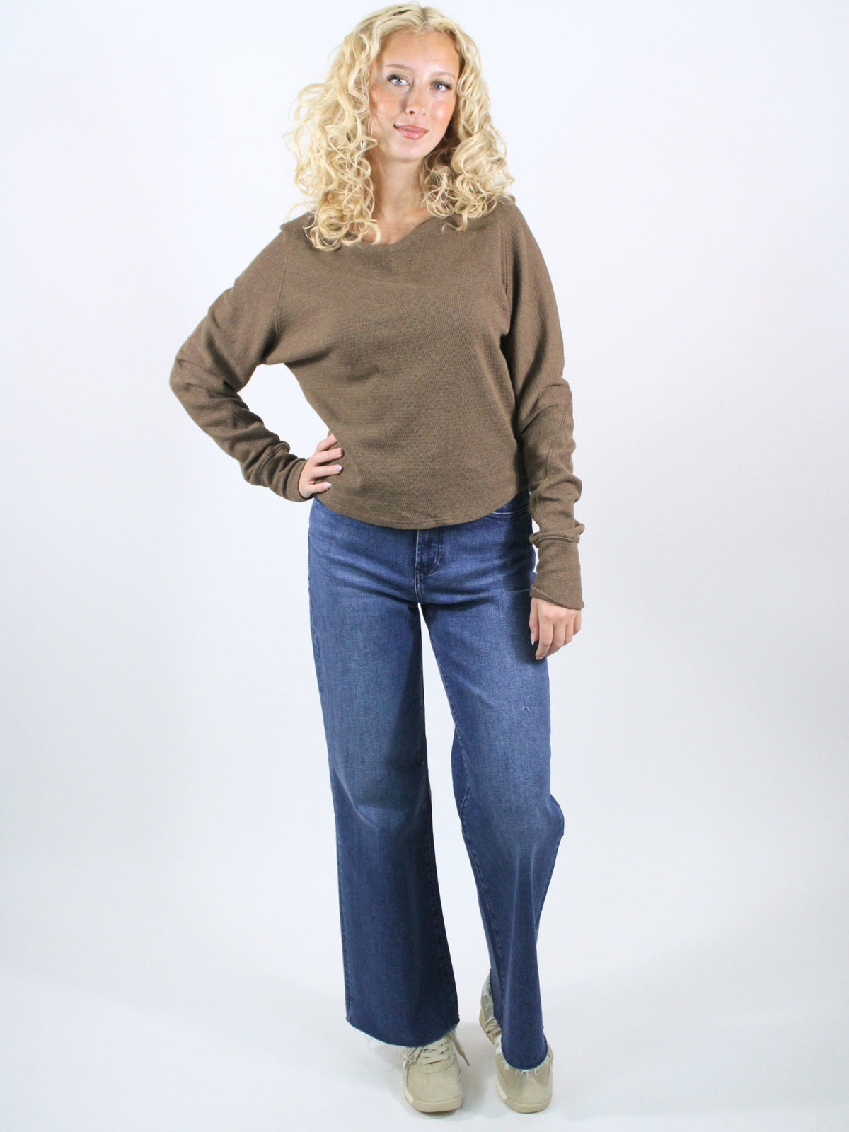 We The Free Jess Long Sleeve Slouchy Thermal in brown heather 