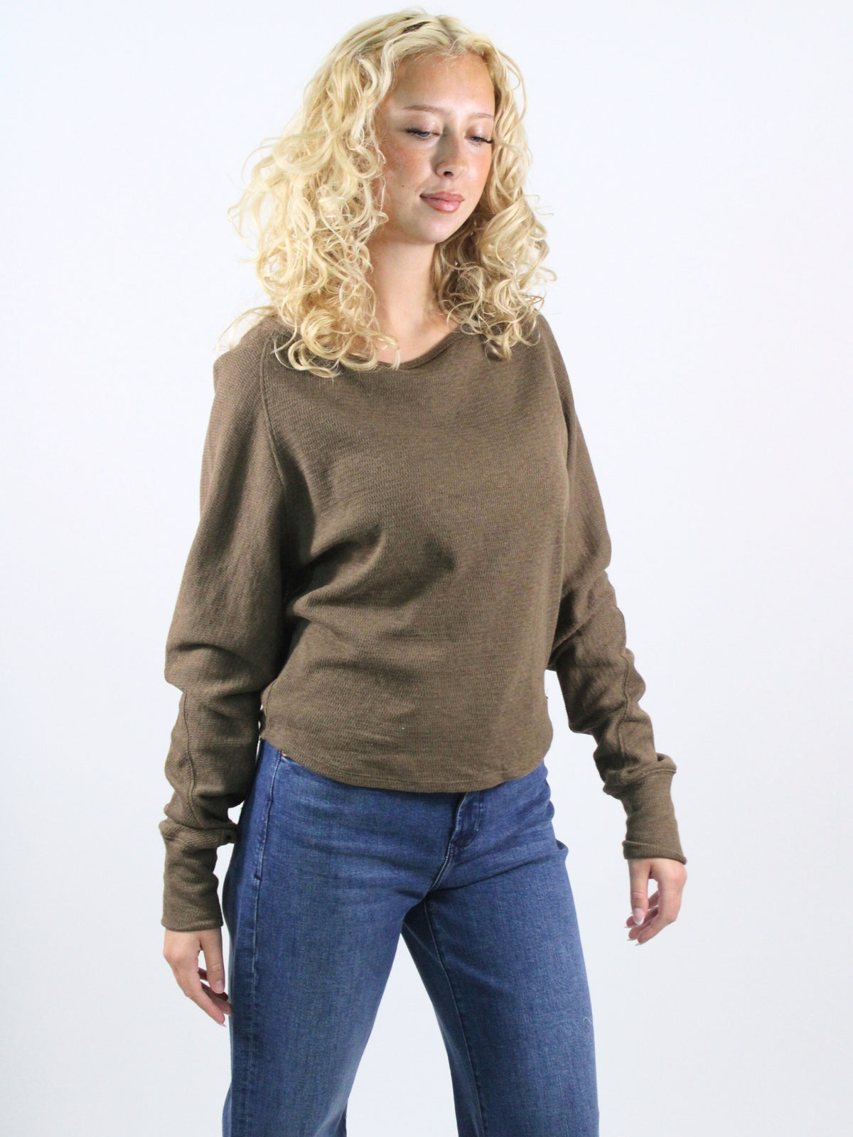 We The Free Jess Long Sleeve Slouchy Thermal in brown heather 