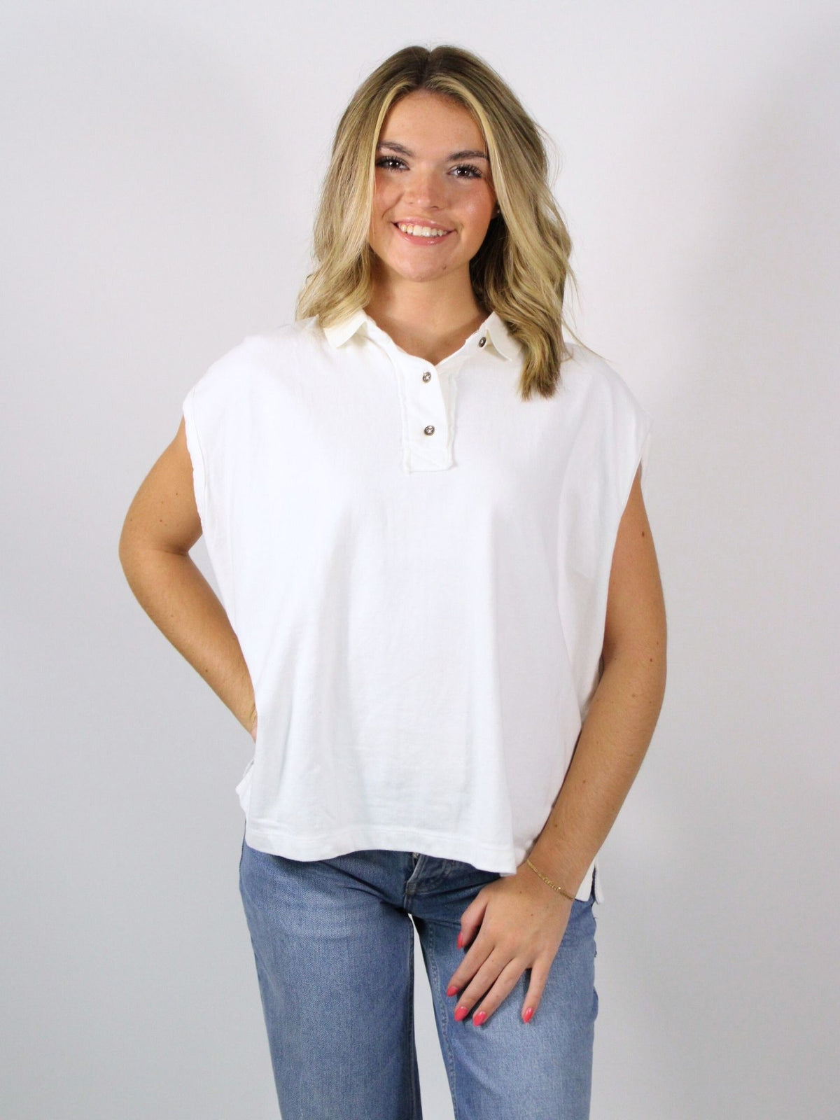 free people keep on polo top clean ivory