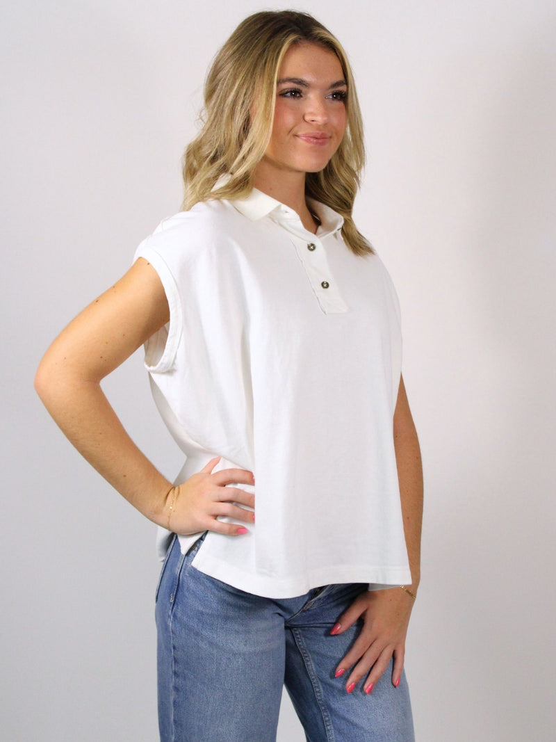 free people keep on polo top clean ivory