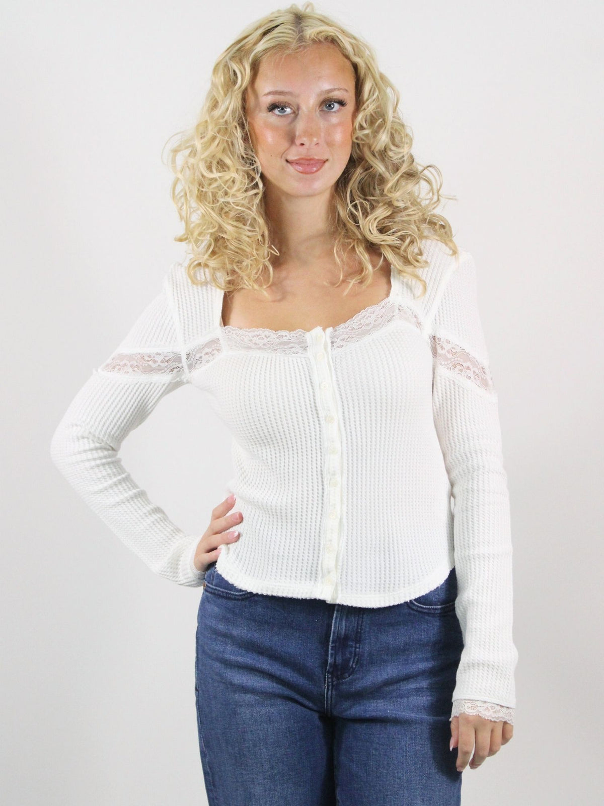 Free People Let's Party Waffle Cardi Clean Ivory