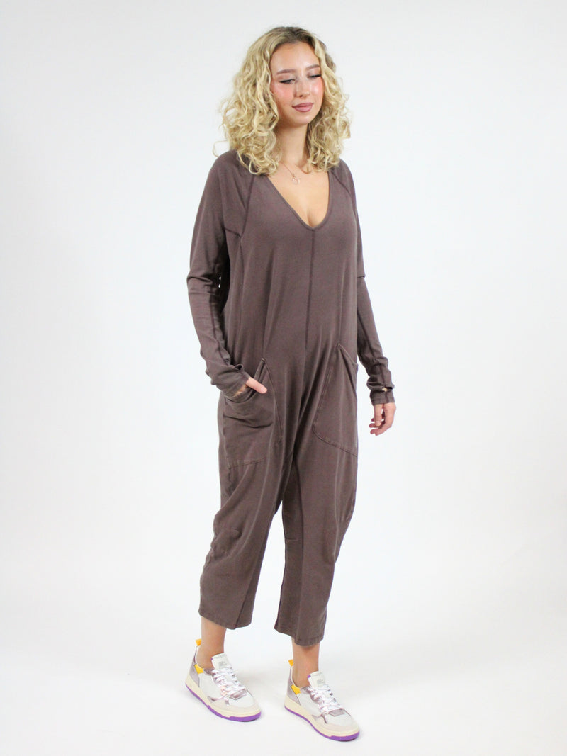 Free People Hot Shot Long Sleeve Onesie in dark espresso-side