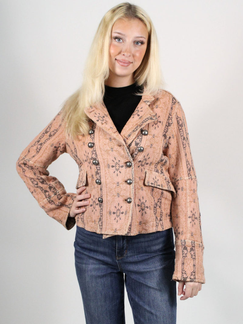 Free People Lotty Jacquard Jacket Rose Smoke