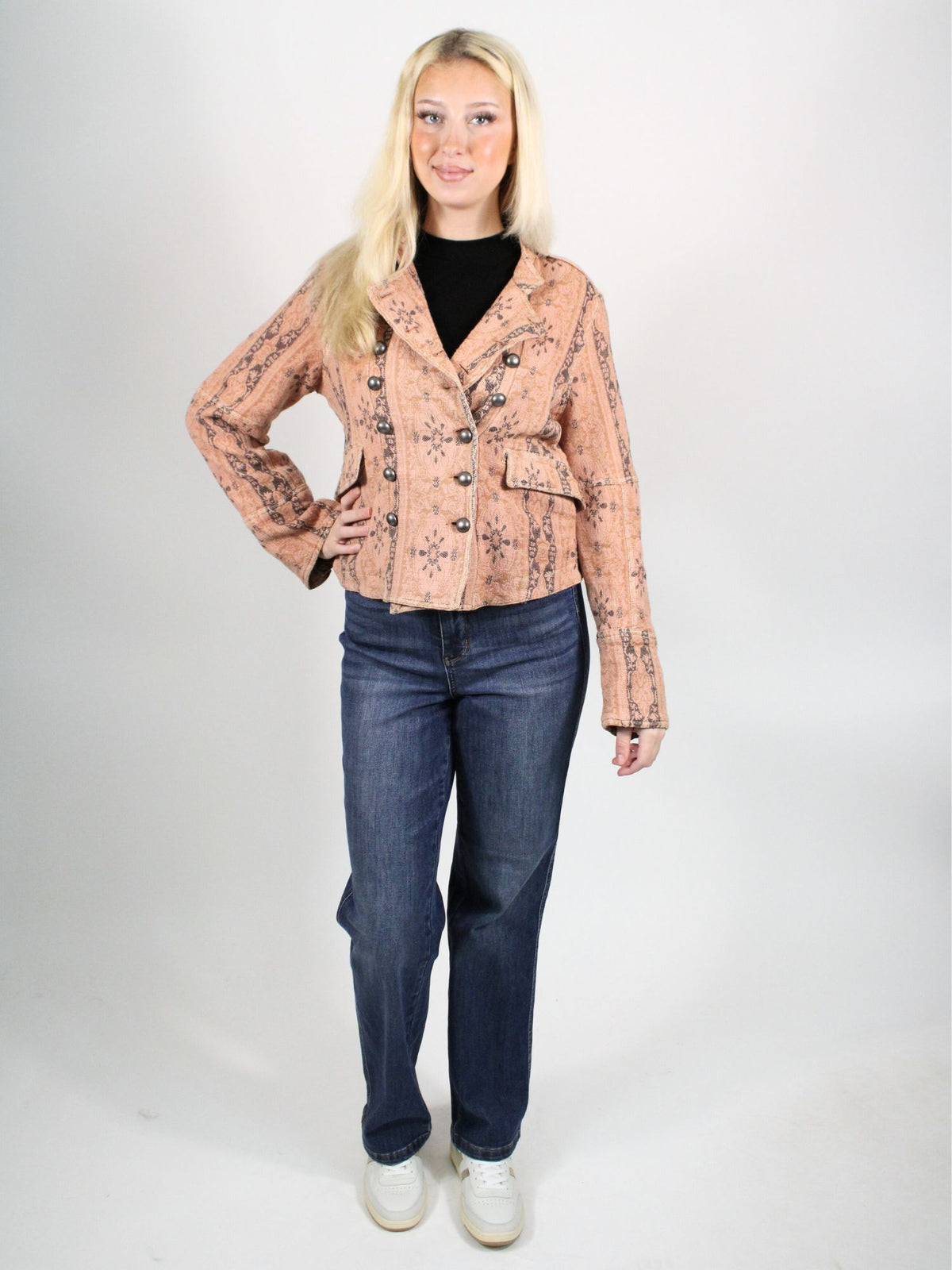 Free People Lotty Jacquard Jacket Rose Smoke