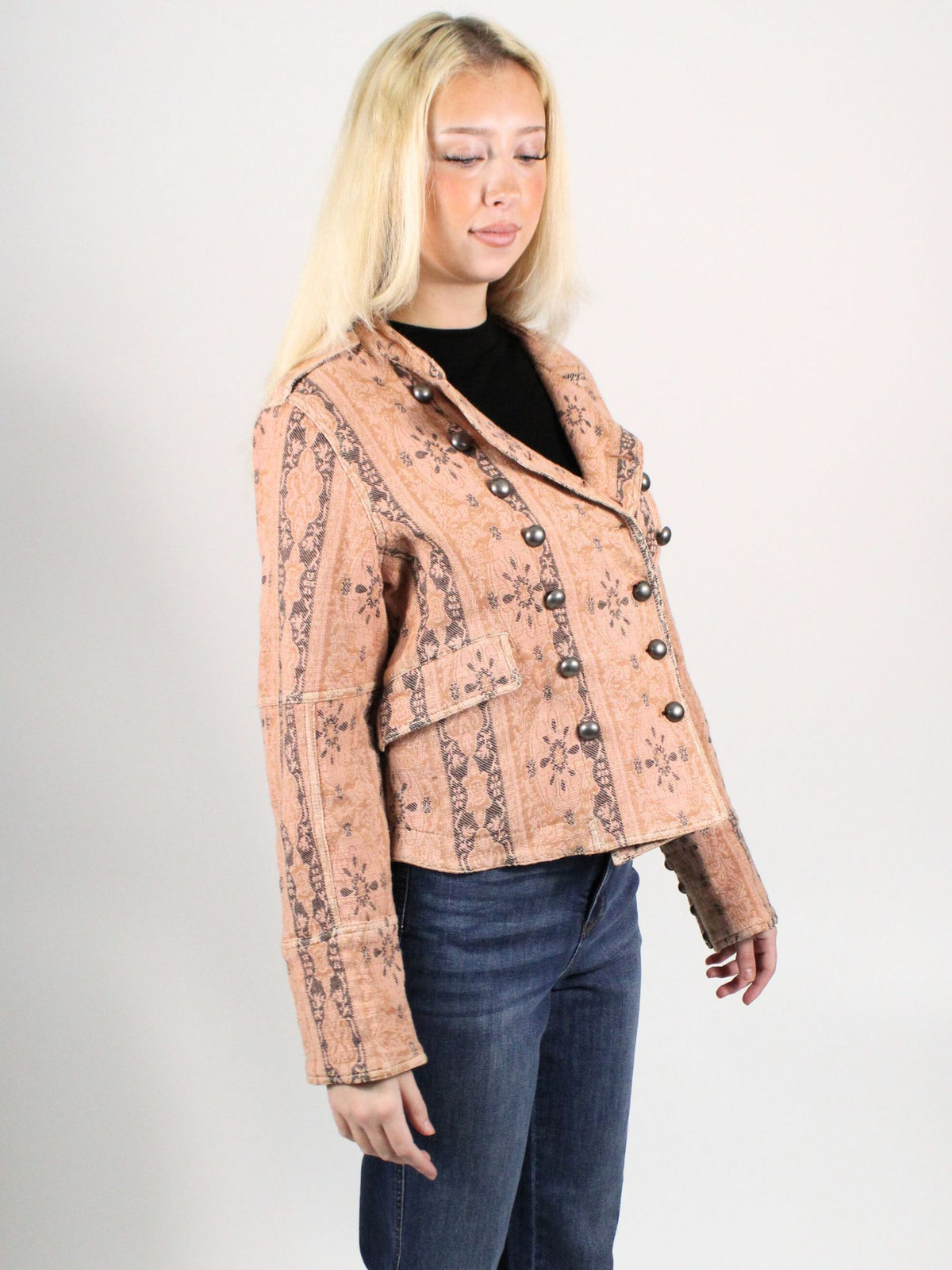 Free People Lotty Jacquard Jacket Rose Smoke