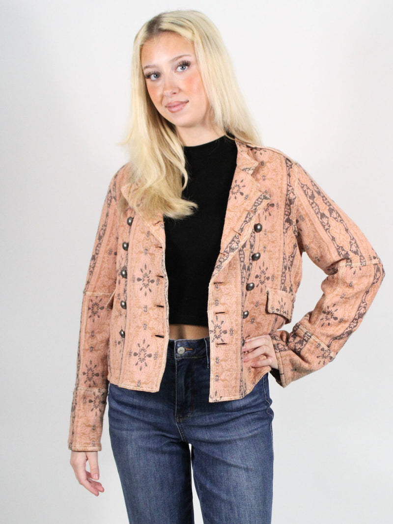 Free People Lotty Jacquard Jacket Rose Smoke