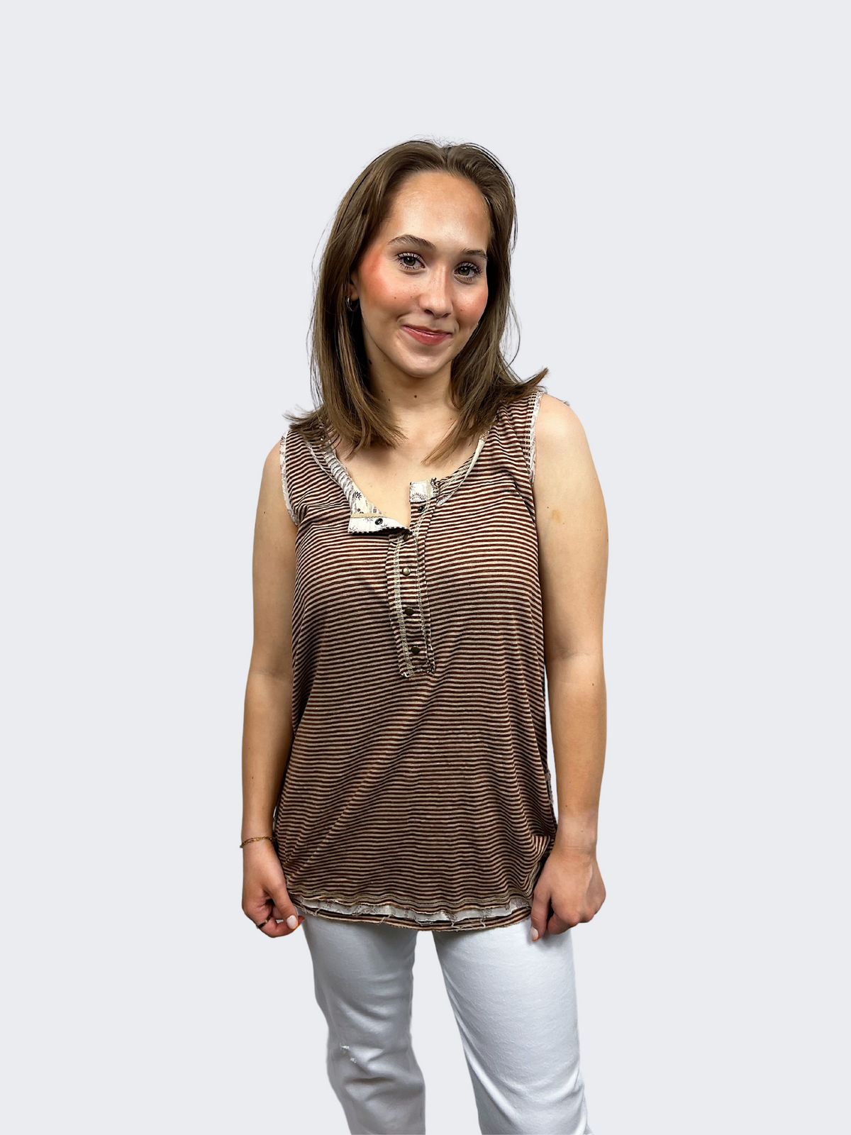 free people love language tank top in striped oatmeal-front view