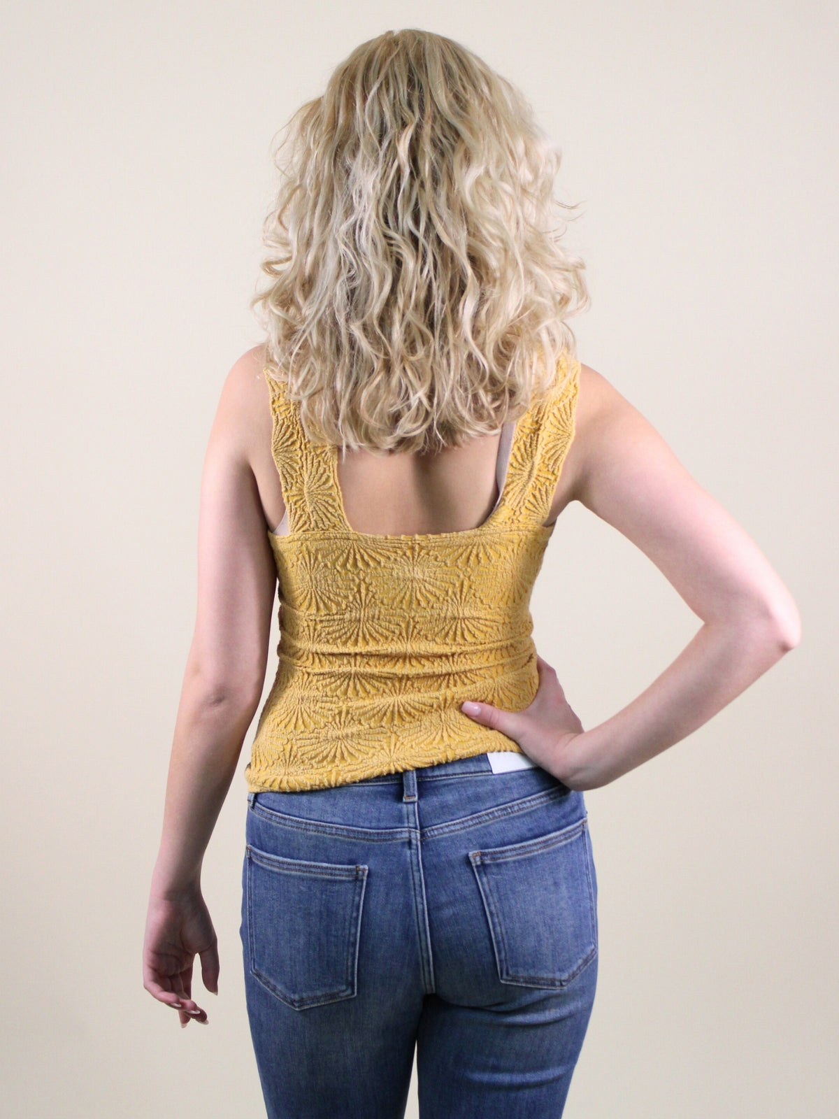 Free People Love Letter cami top golden latte back model view