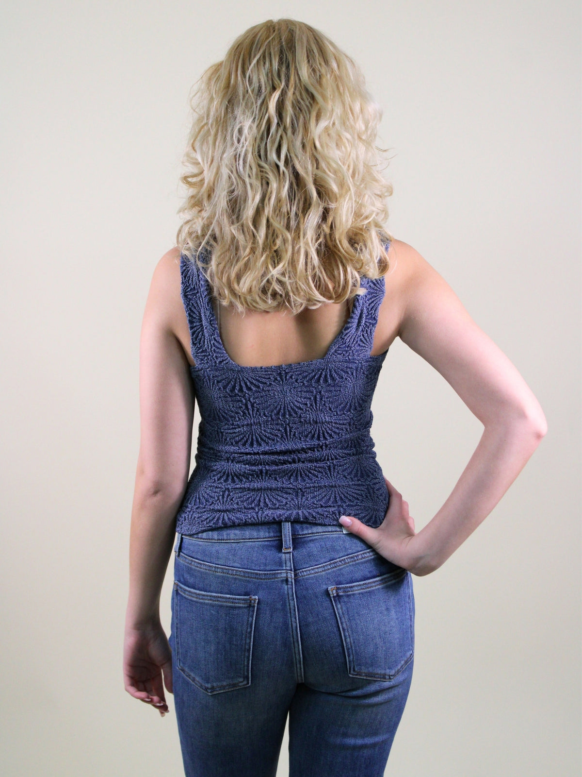 Free People Love Letter cami top indigo back model view