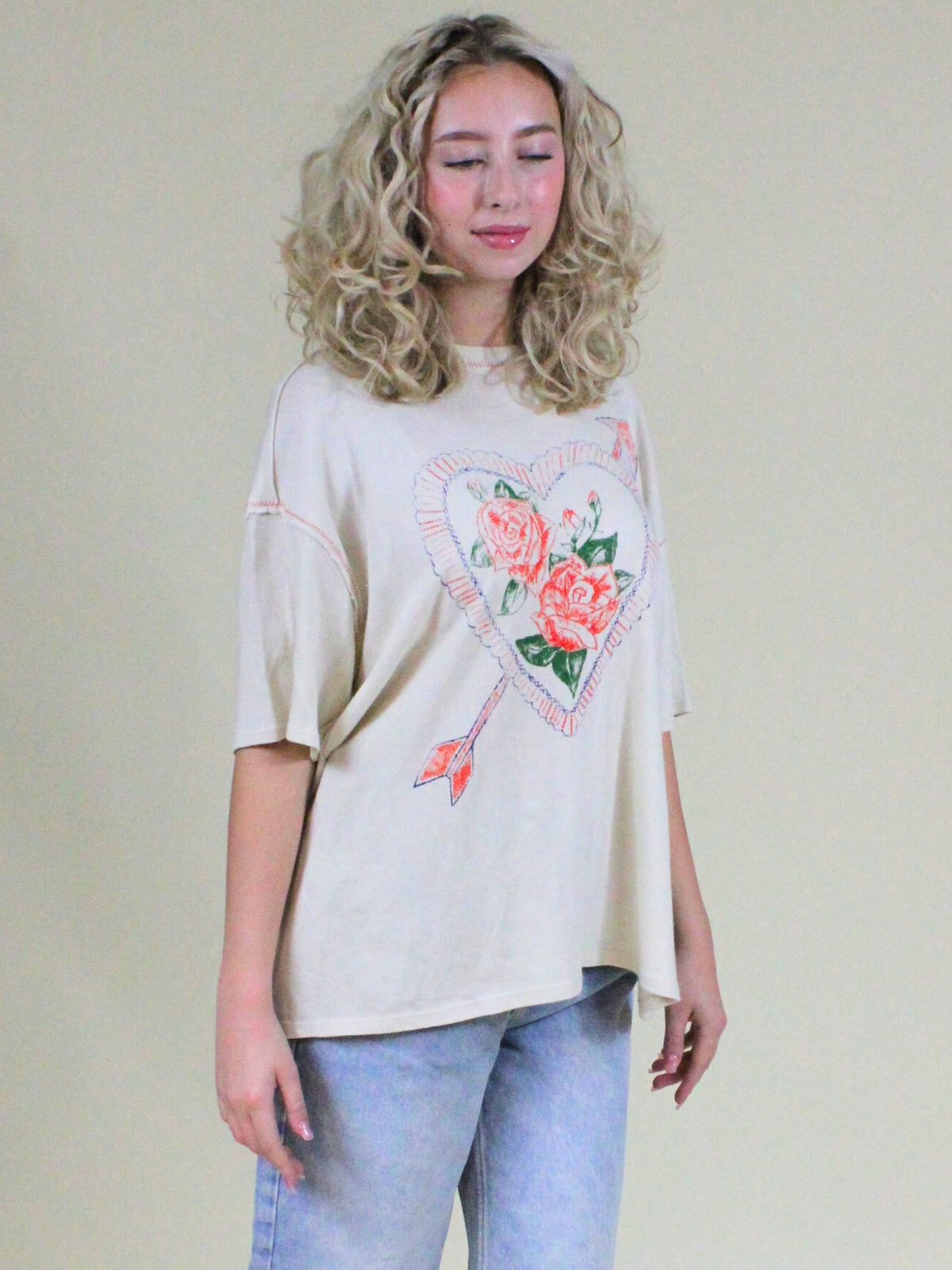 free people love rose oversized graphic tee ivory combo side model view