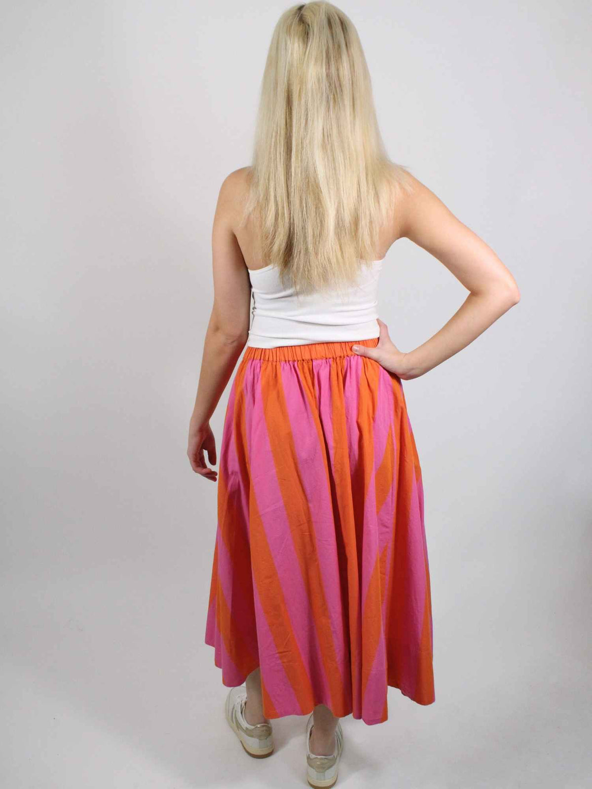 Free People Lowen Striped Midi Skirt Pink Combo