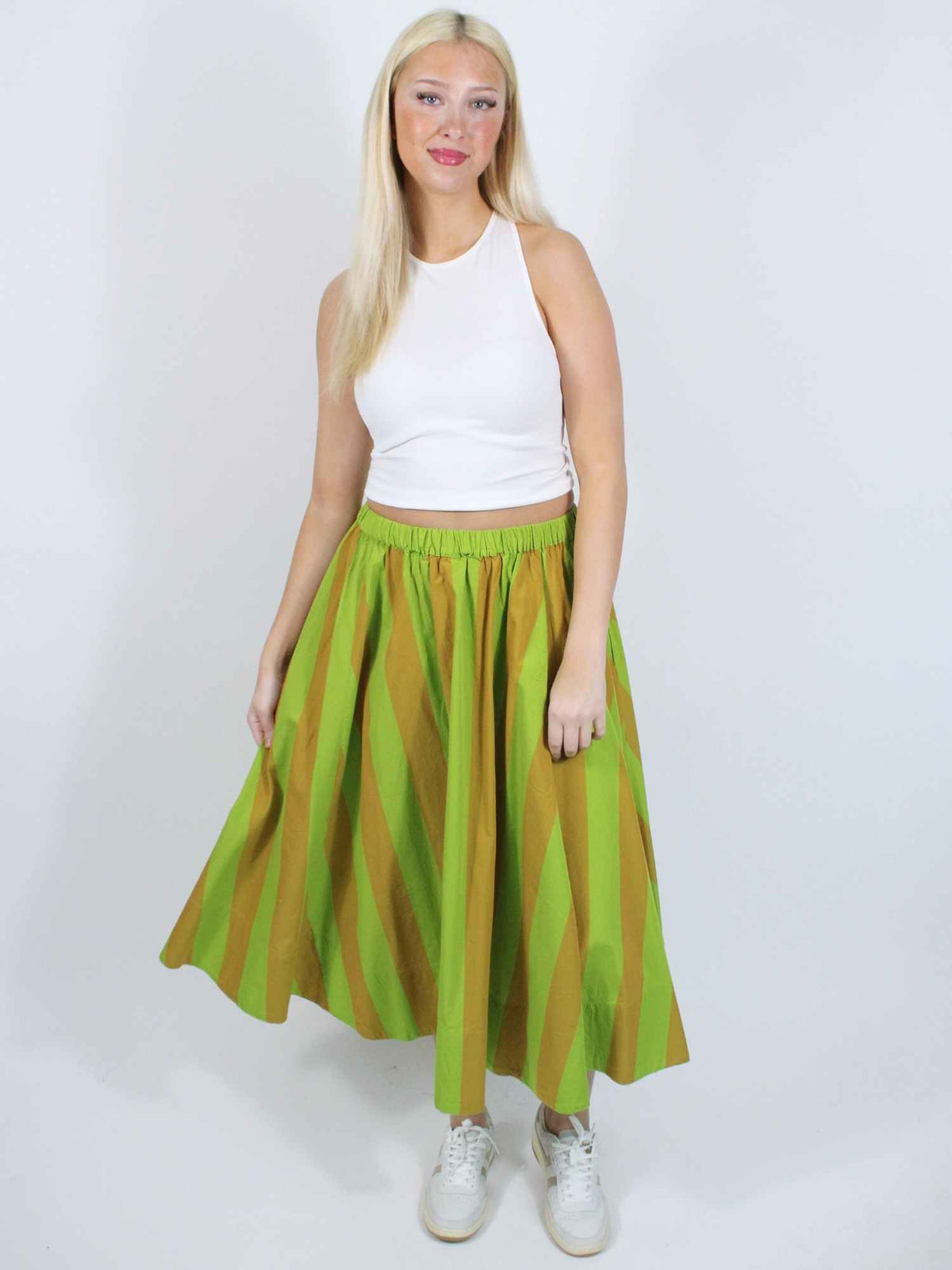 Free People Lowen Striped Midi Skirt Retro Combo