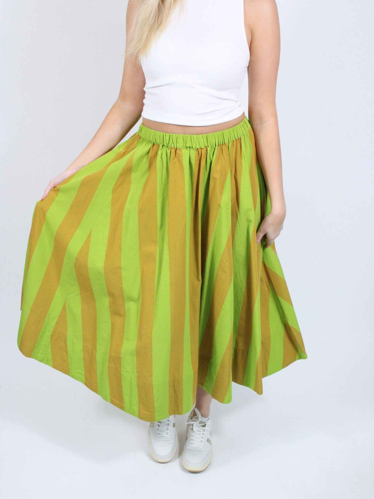 Free People Lowen Striped Midi Skirt Retro Combo