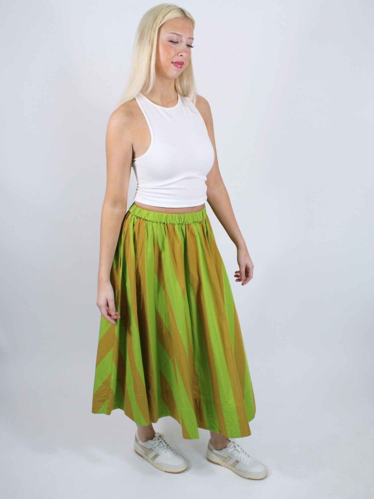 Free People Lowen Striped Midi Skirt Retro Combo