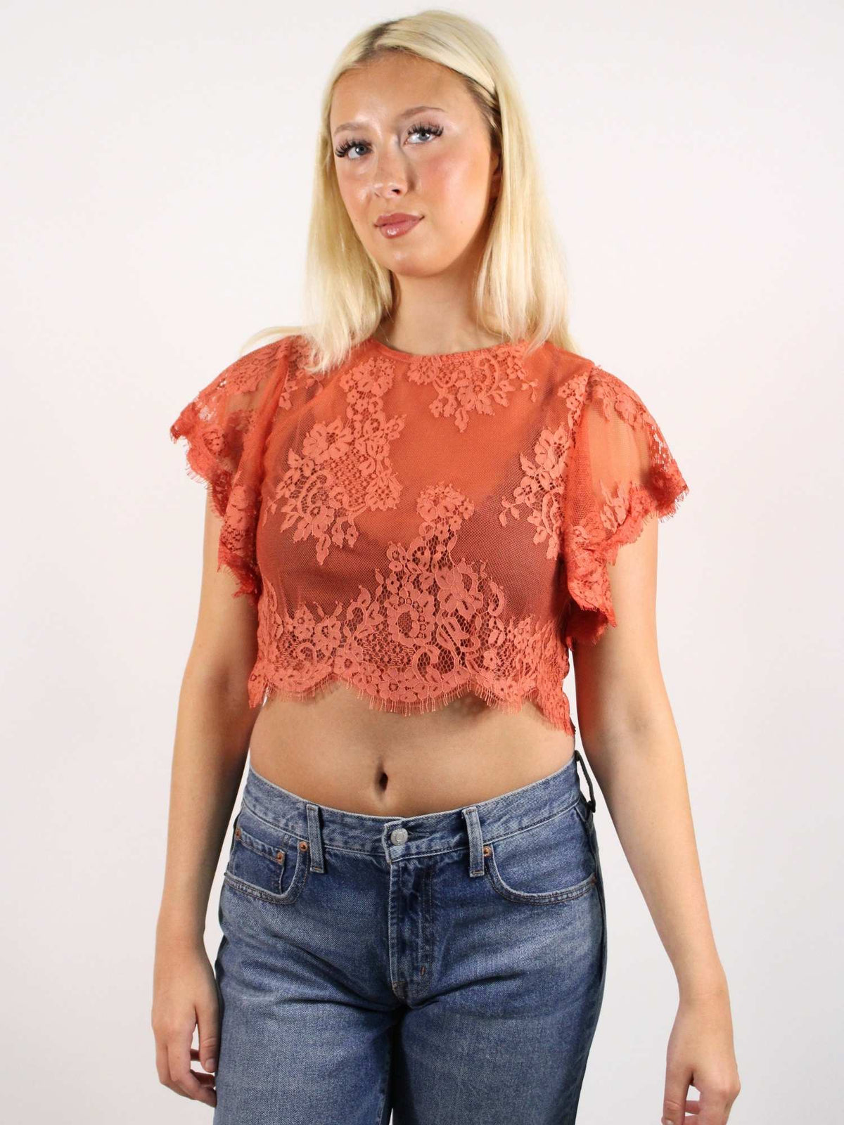 Free People Lunar Ash Lace Top Sunset