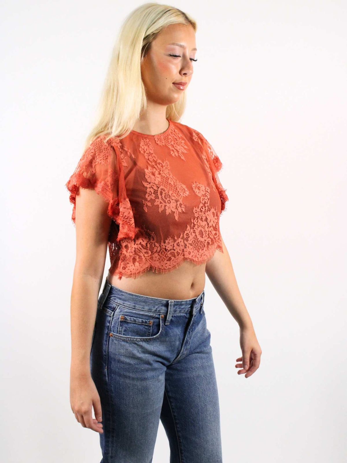 Free People Lunar Ash Lace Top Sunset
