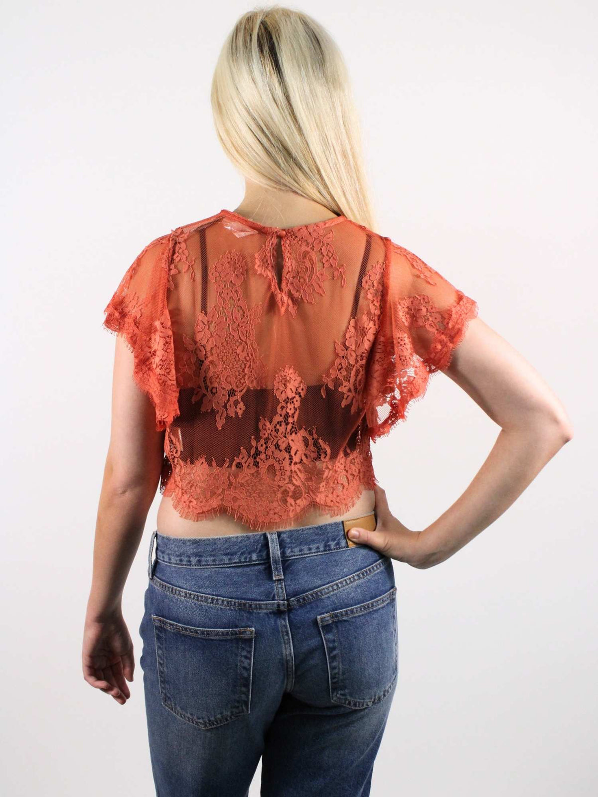 Free People Lunar Ash Lace Top Sunset