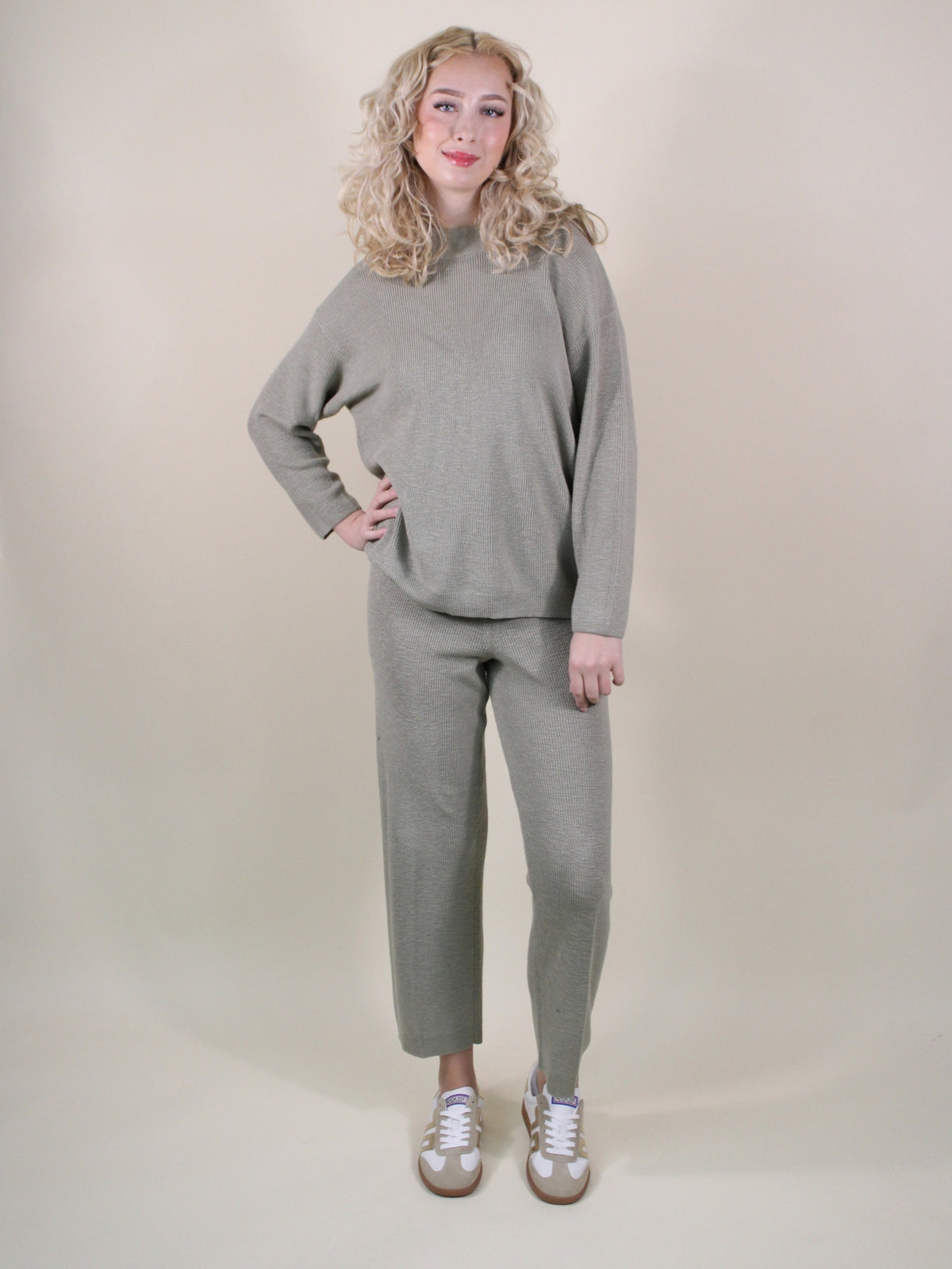 free people malibu sweater pants set blarney stone front model view