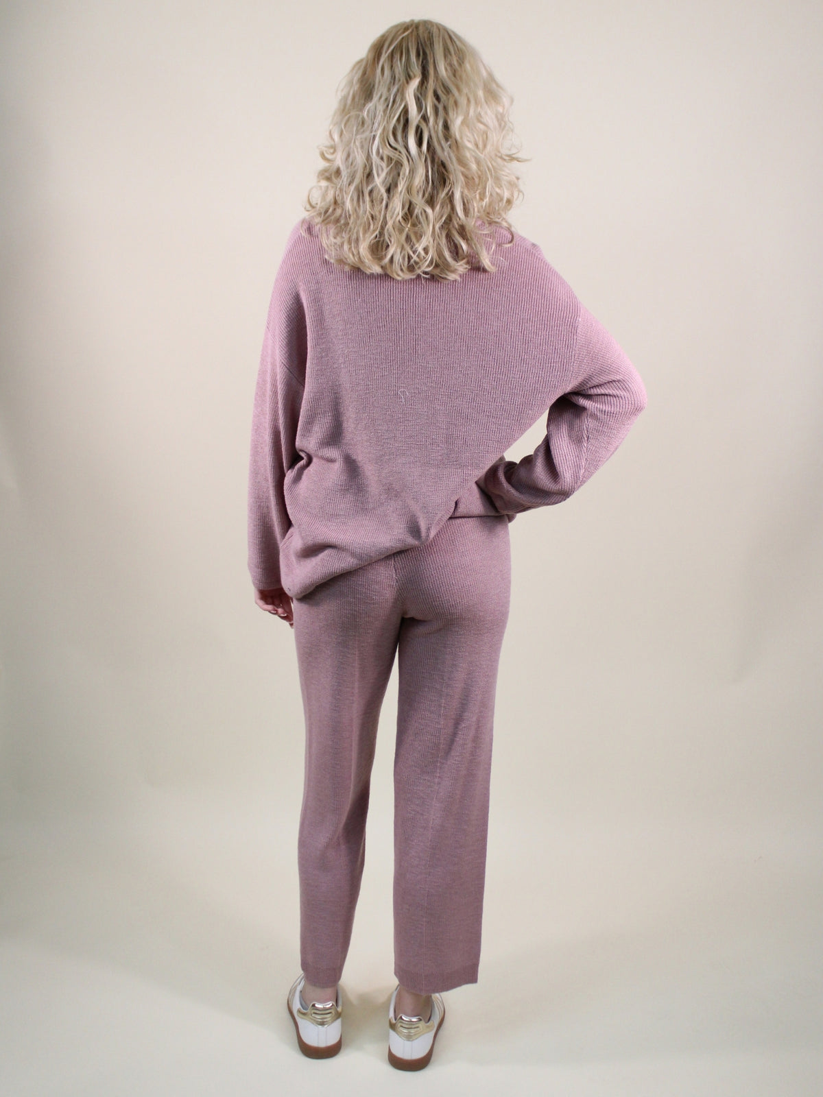 free people Malibu sweater pants set pale mauve back model view