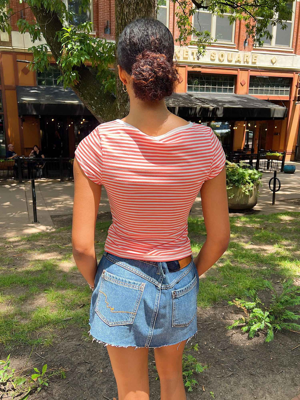 Free People Morning Pages Striped Henley Coral Combo