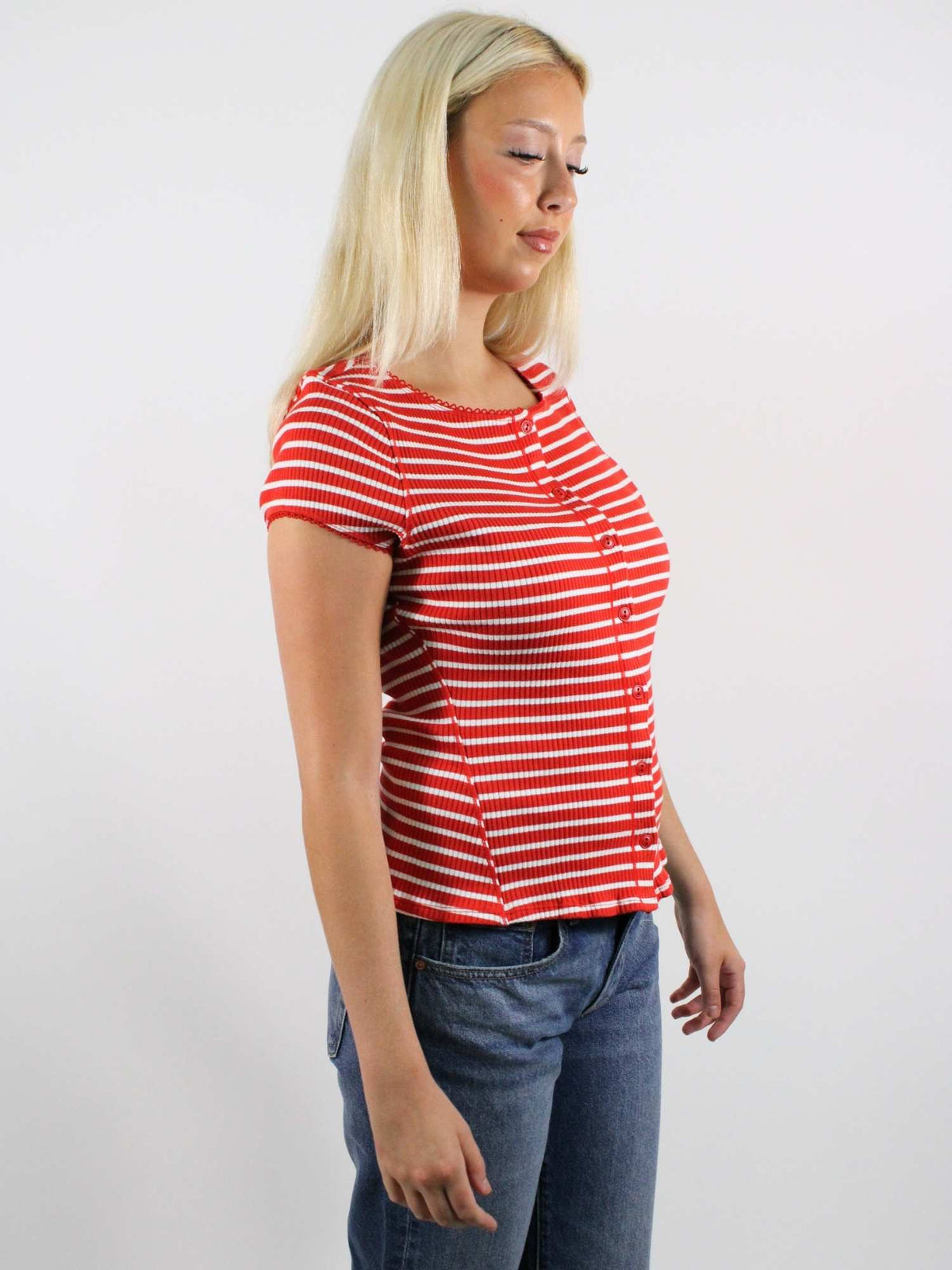 Free People Most Wanted Striped Cardi Red White