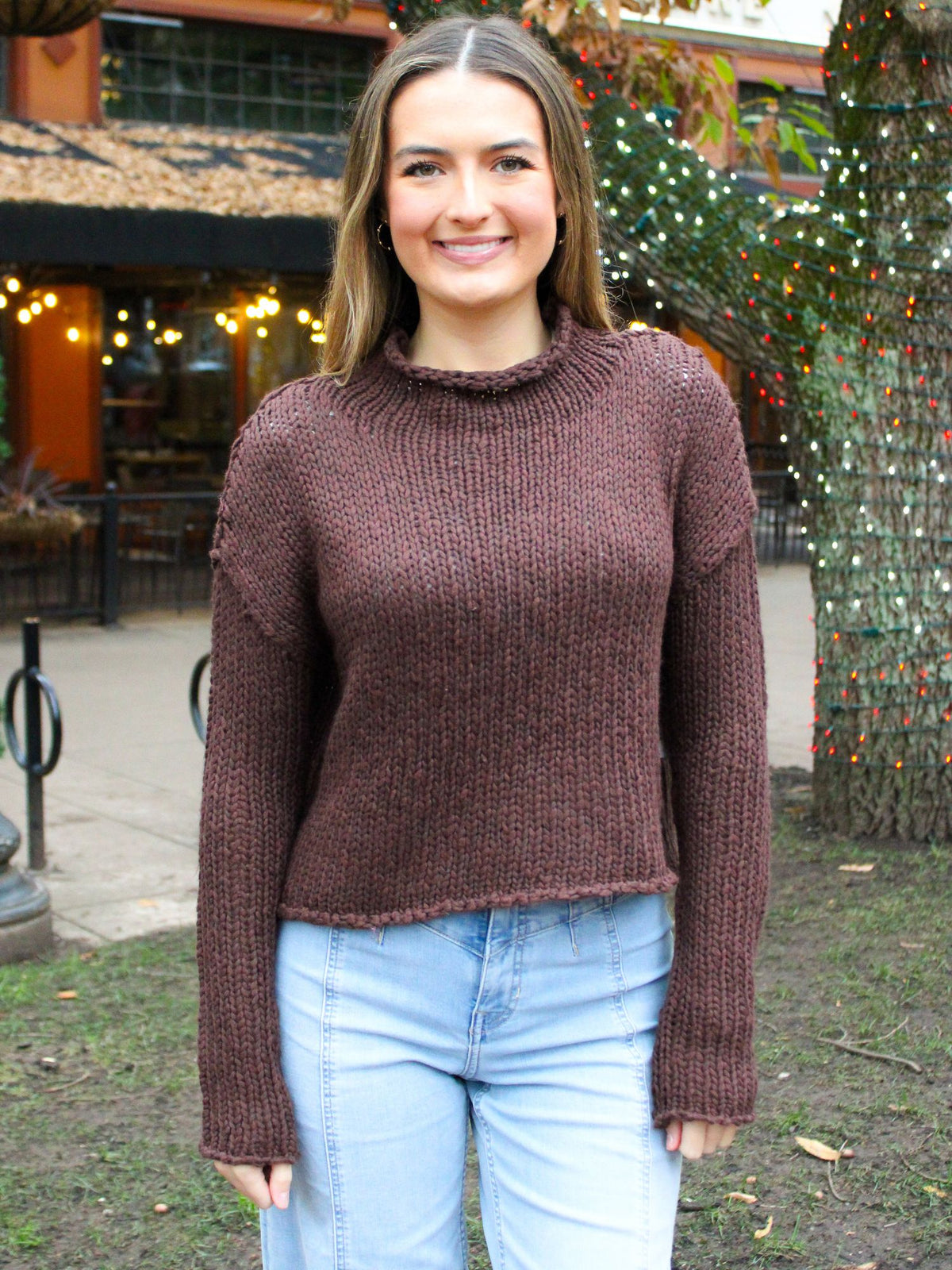 Free People Opal Rollneck Knit Sweater chicory coffee
