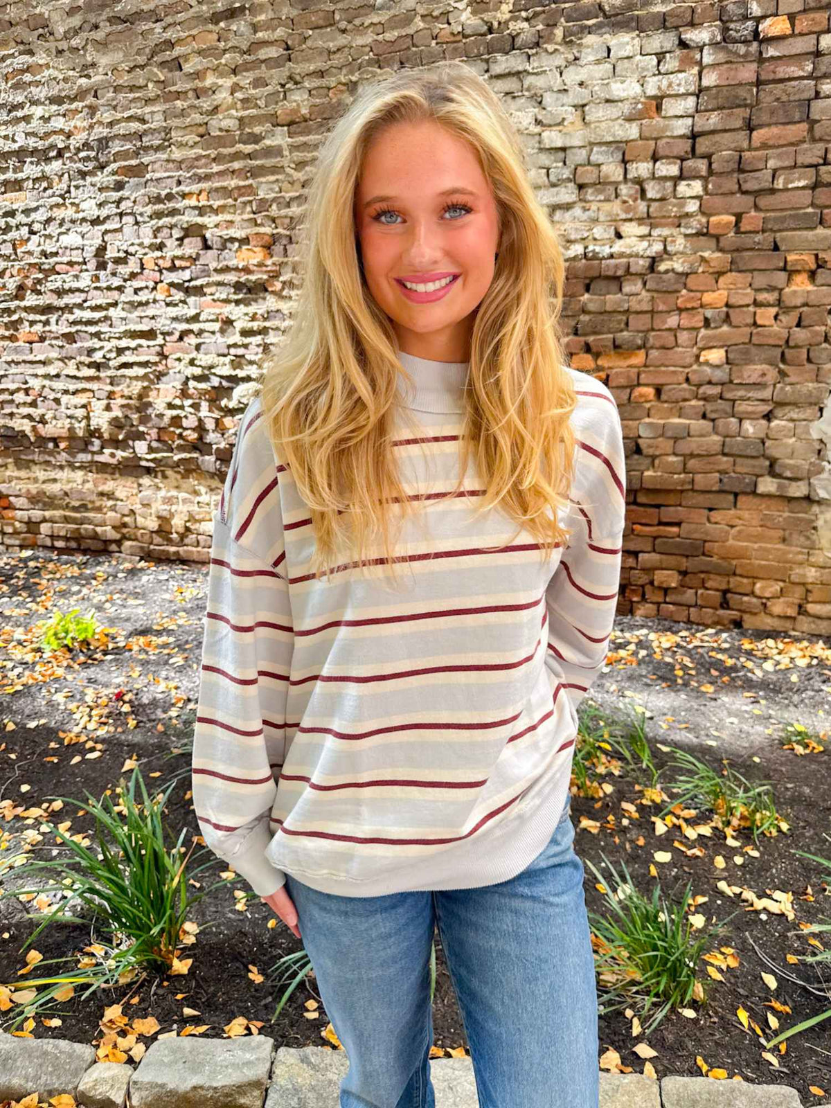 We The Free Palm Spring Striped Pullover washed blue