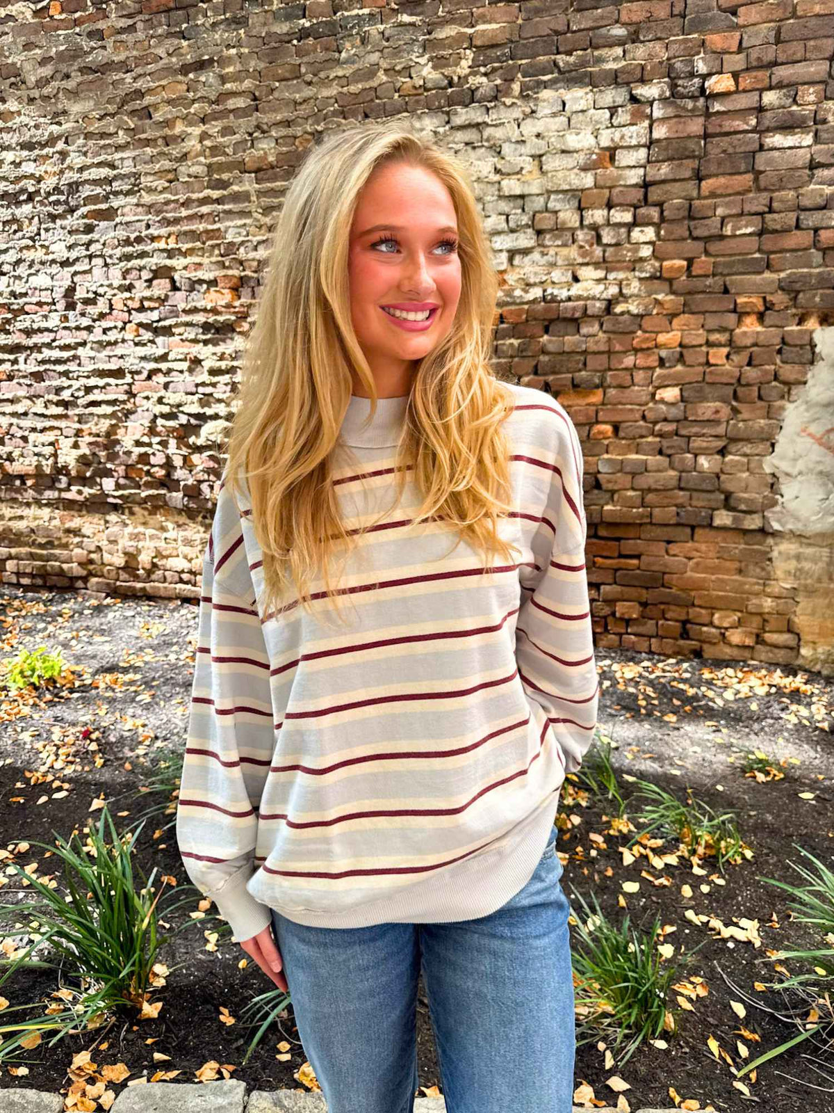 We The Free Palm Spring Striped Pullover washed blue