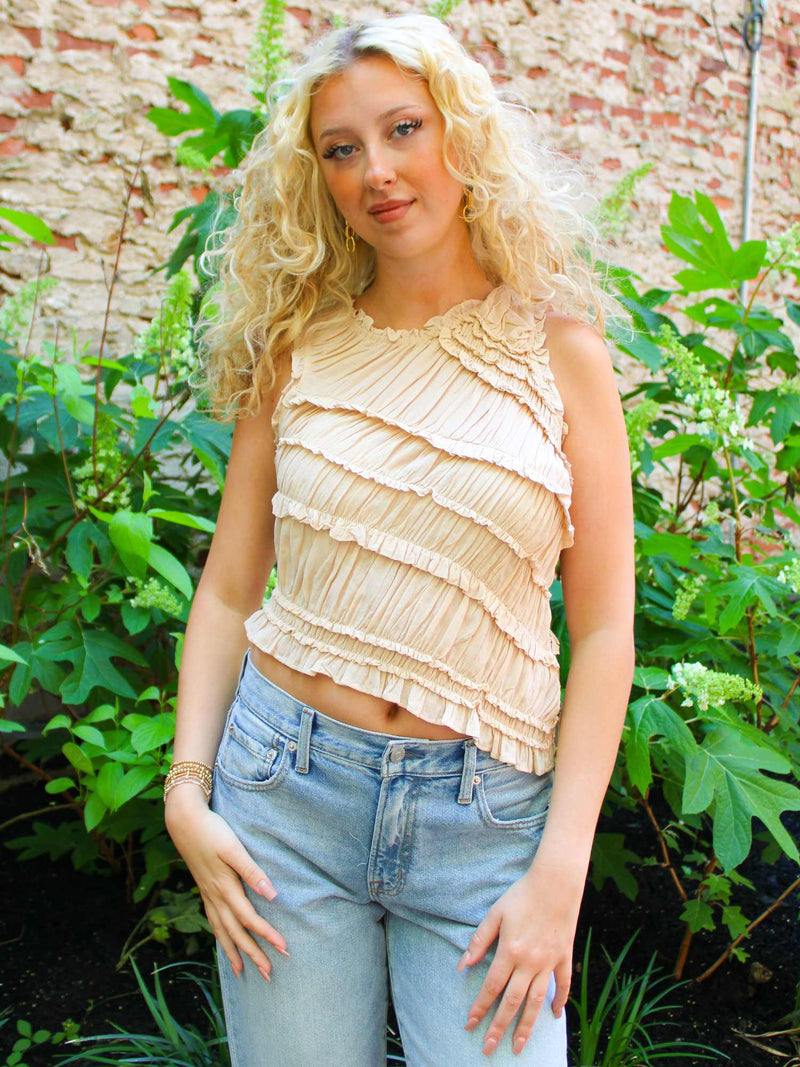 Free People Pink Sands Smocked Top Pink Sand