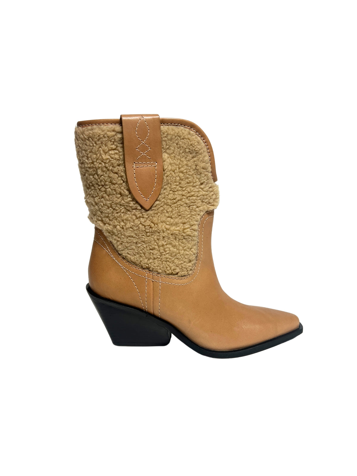 free people pitchfork point shearling boot almond butter front side