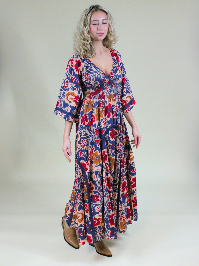 free people printed dixie maxi dress vintage indigo combo side model view