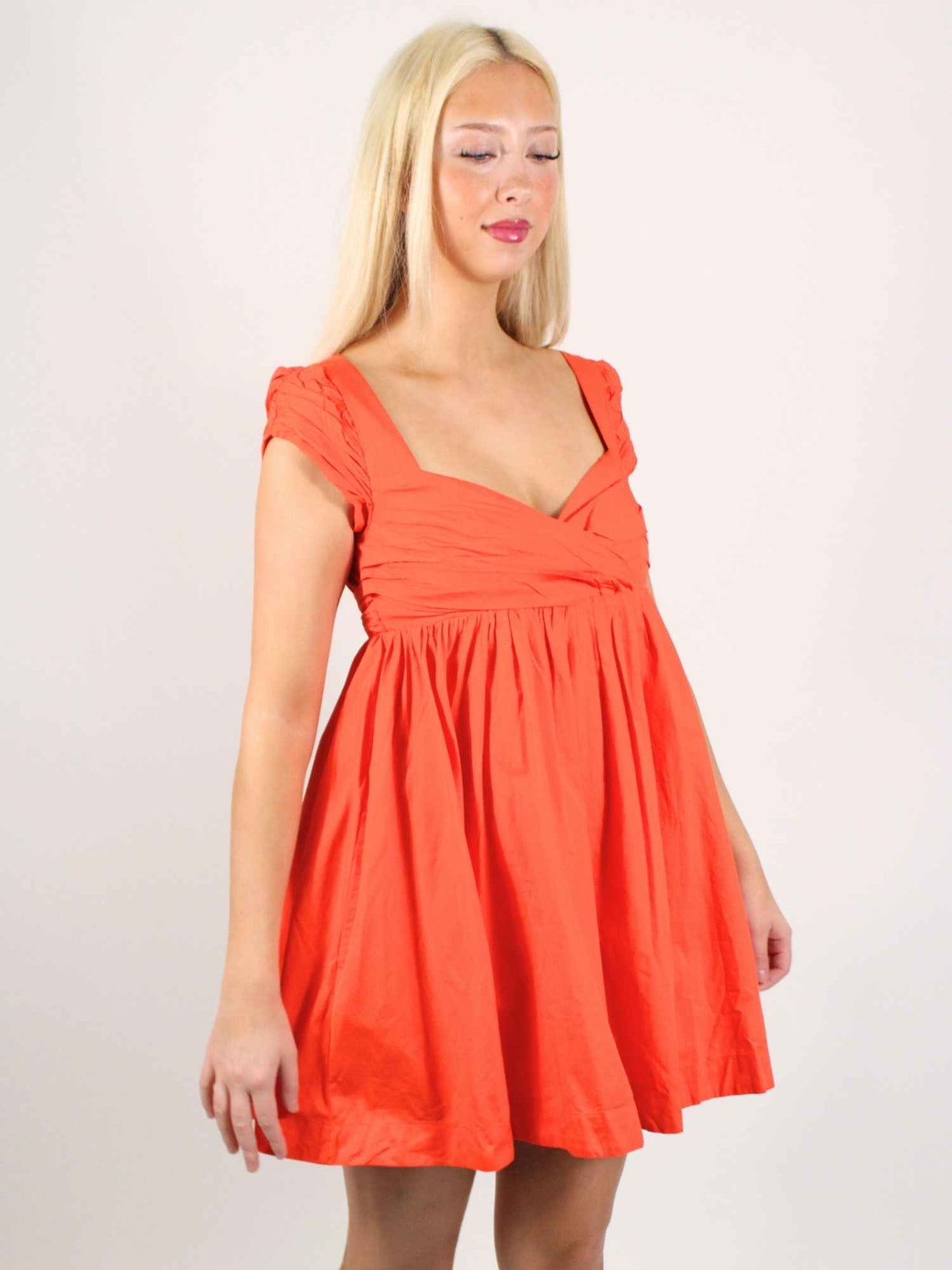 Free People Raven Babydoll Mini Dress Mandarin Orange