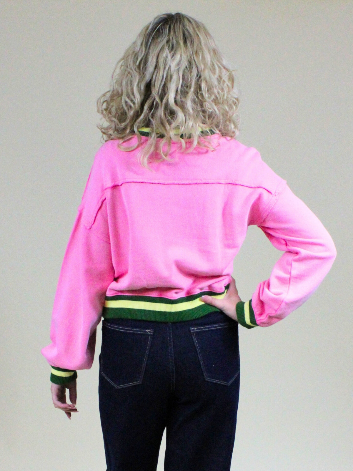  free people rio contrast hems sweatshirt pinky promise combo back model view