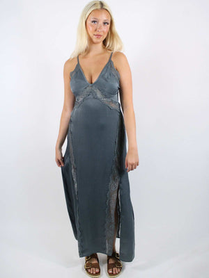 Free People Some Kind Of Love Maxi Slip Dress Storm Water