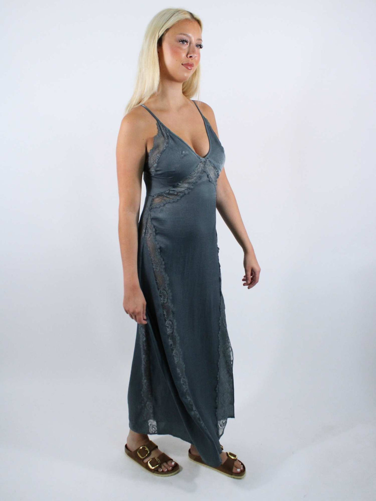 Free People Some Kind Of Love Maxi Slip Dress Storm Water