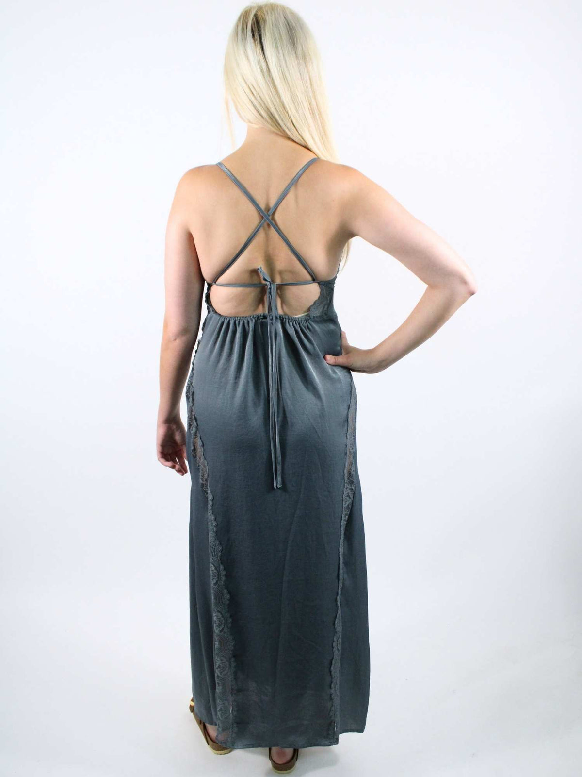 Free People Some Kind Of Love Maxi Slip Dress Storm Water