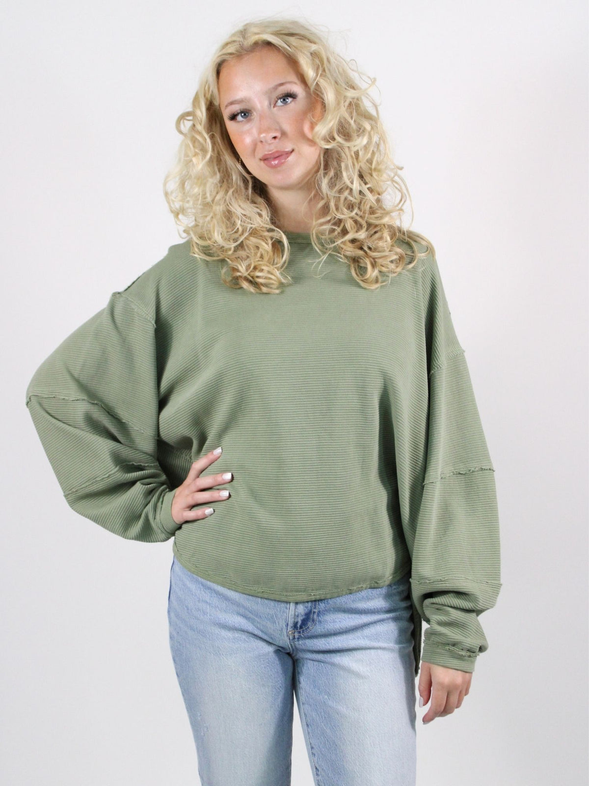 free people total eclipse rib slouchy tee oil green
