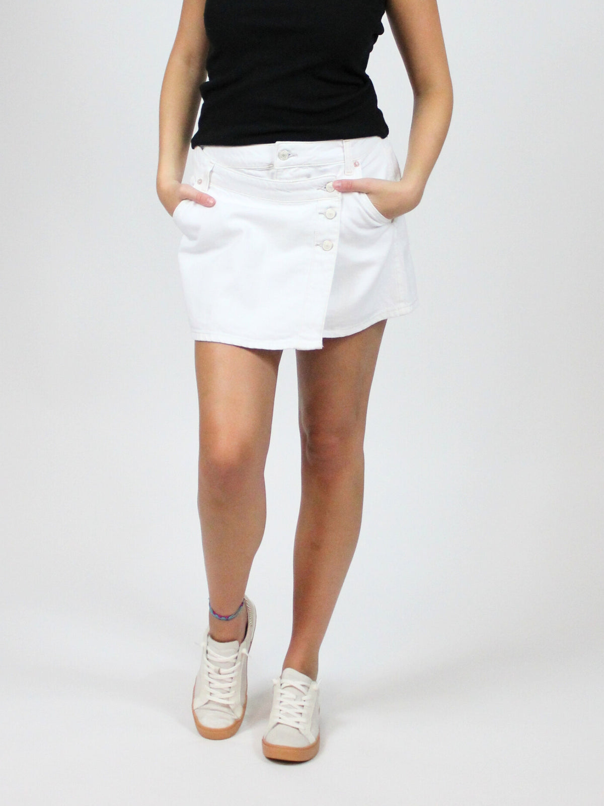 free people wynne denim mini skirt bright white front close view