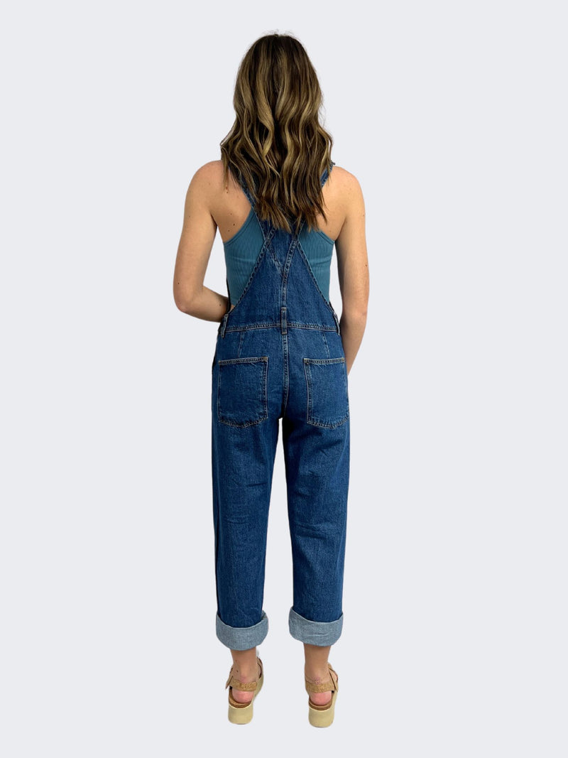 free people ziggy overalls in sapphire blue-back