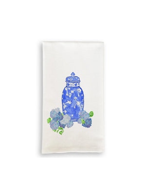 French Graffiti Hydrangea Jar Tea Towel