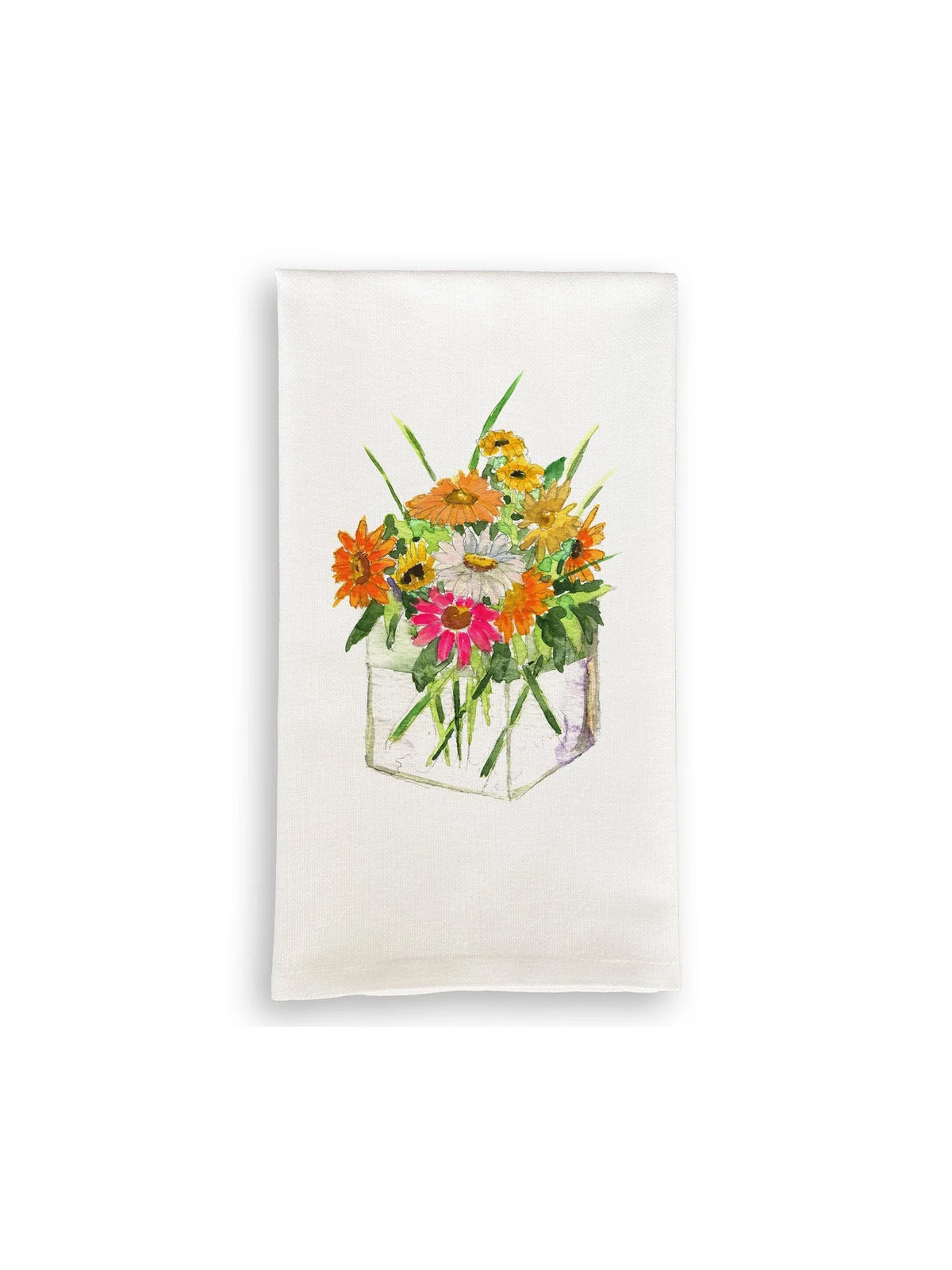 French Graffiti Square Vase with Flowers Tea Towel