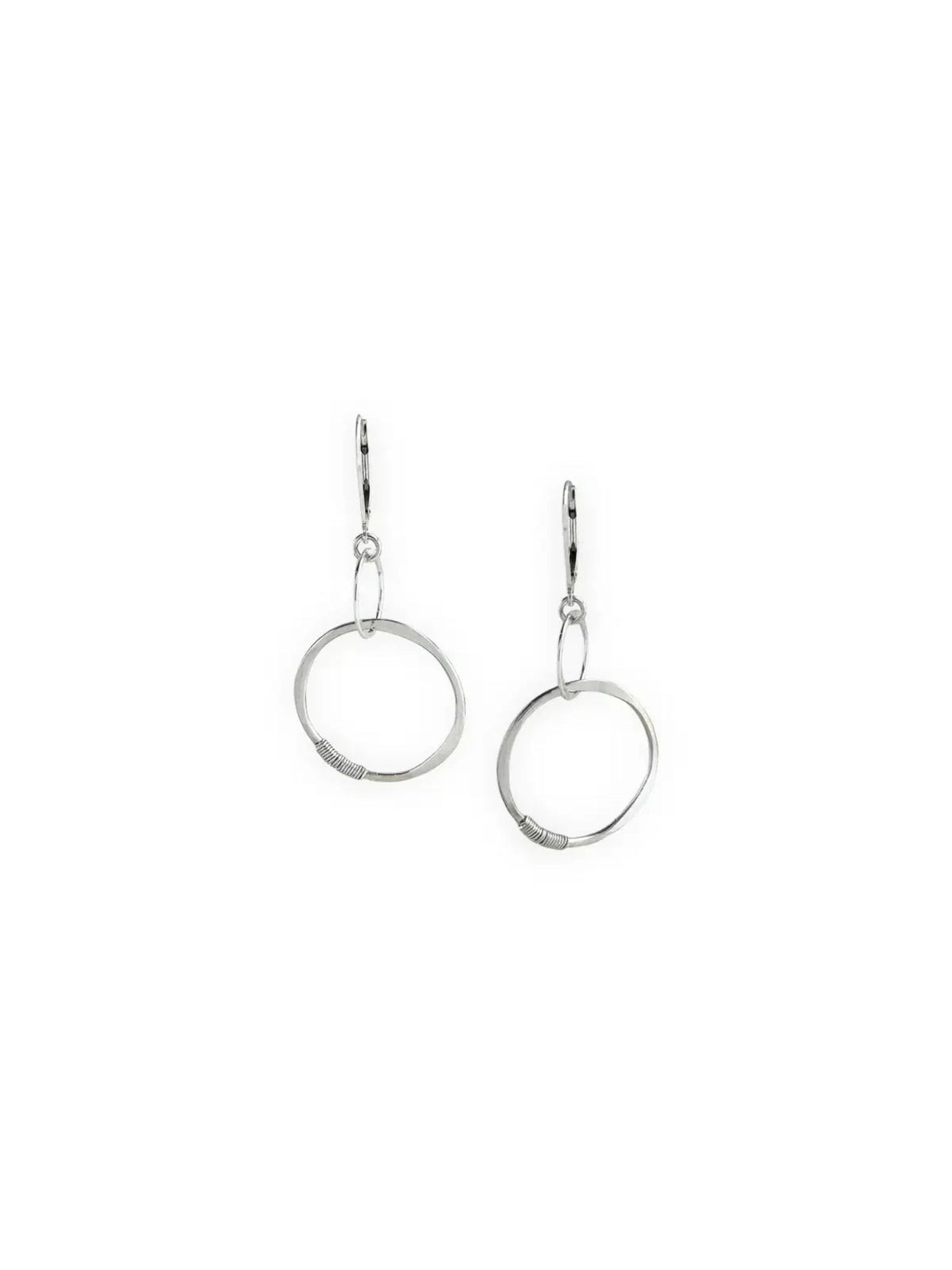 Sterling Silver Strong Hammered Drop Circle Earrings