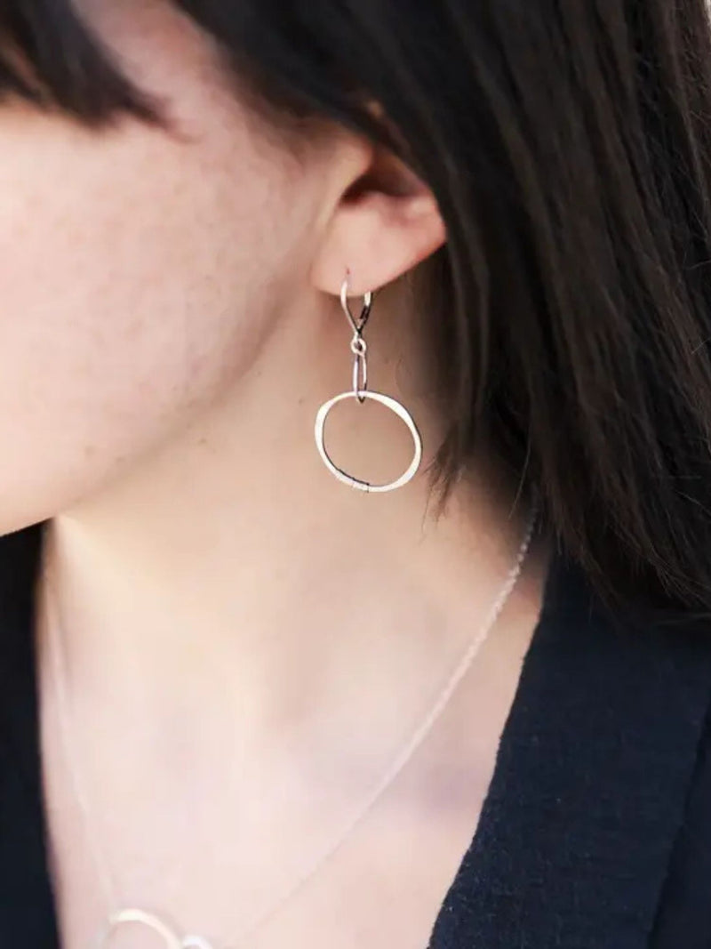 Sterling Silver Strong Hammered Drop Circle Earrings